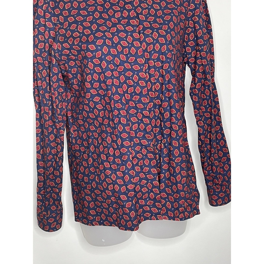 Vintage Top Lace Collar Paisley Print S Long Puff Sleeves Blue Red Button Up Y2K - Picture 4 of 12